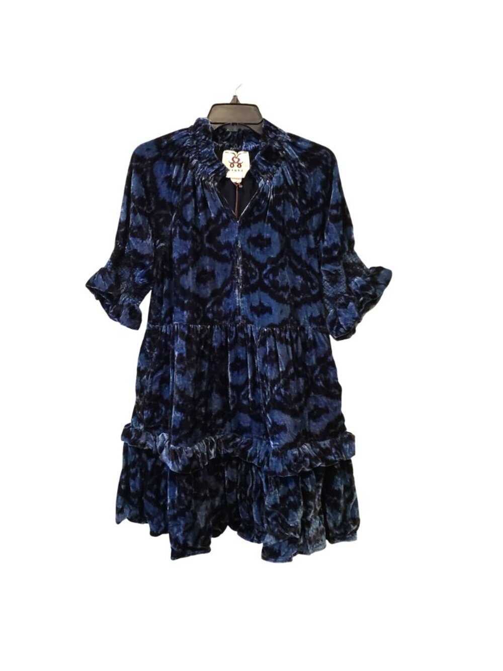 Figue $495 Blue Velvet Burnout Mini Dress Boho Print Romantic Whimsigoth Fall - Picture 6 of 11